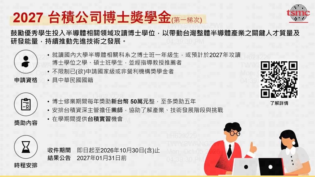 2027 台積公司博士獎學金(第一梯次)